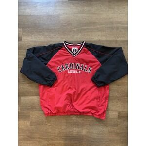 Louisville Cardinals NCAA Pullover Jacket Size XL Red V-Neck Windbreaker Vintage
